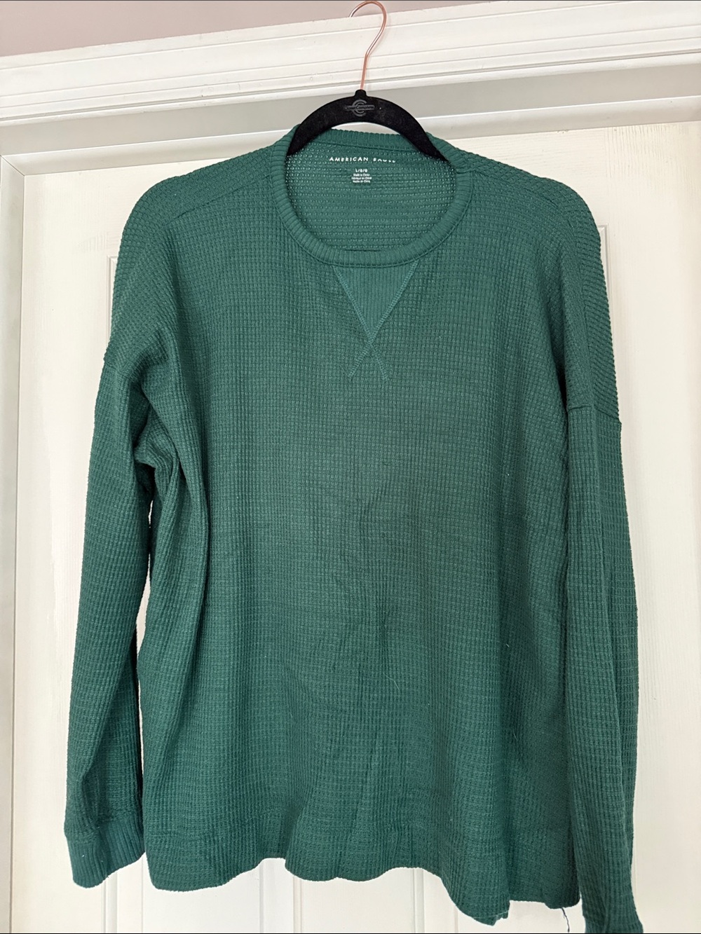 American Eagle Outfitters Men’s Teal Waffle Knit Crewneck Sweater